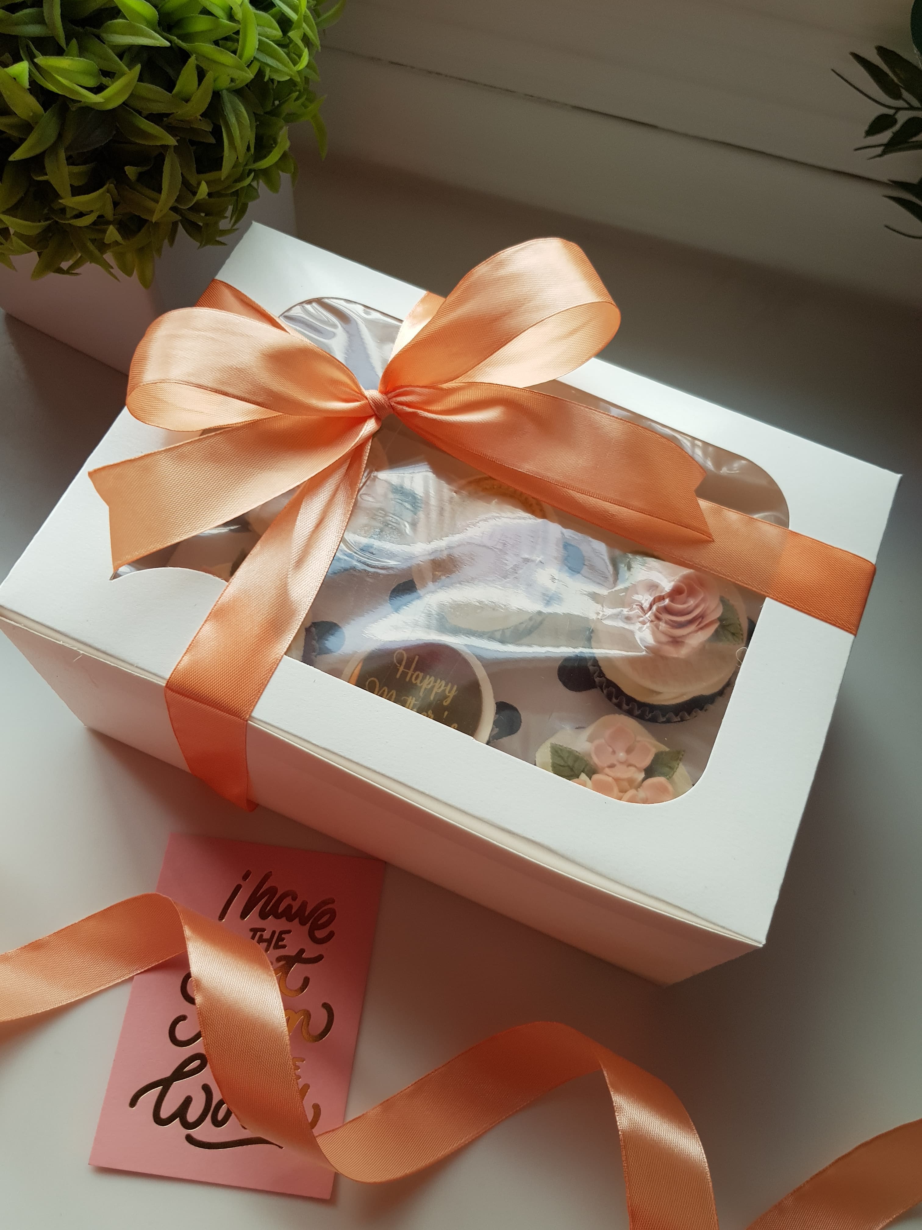 Sweet like Mom cupcake box of 6 cupcakes with buttercream icing and a gift card