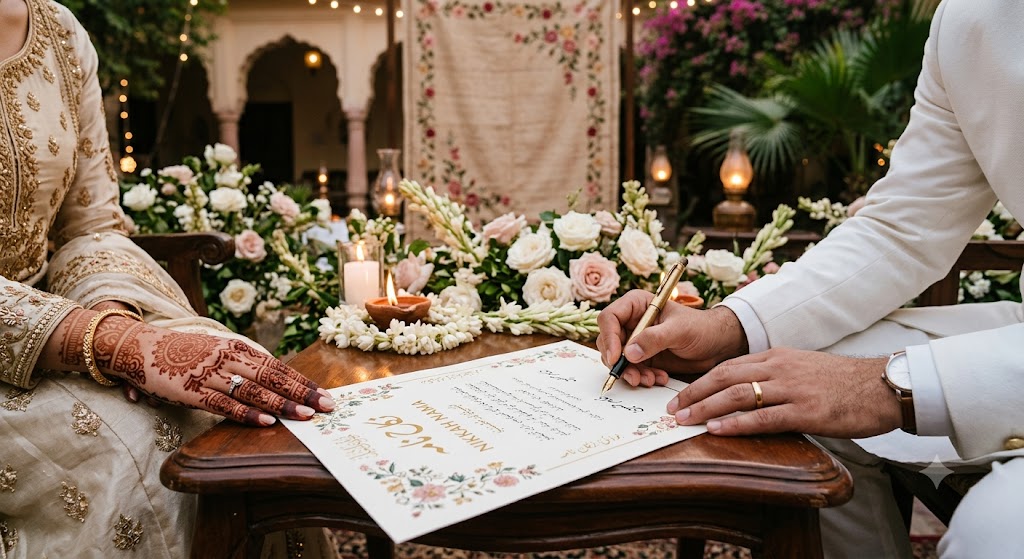 Ethereal floral decor for a Nikkah ceremony space