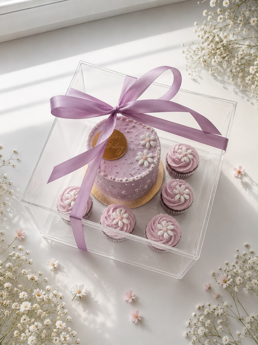 Blush Bento Cake &amp; Mini Cupcakes Box