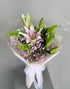Pink Muse bouquet of pink lilies, green chrysanthemums, and baby&