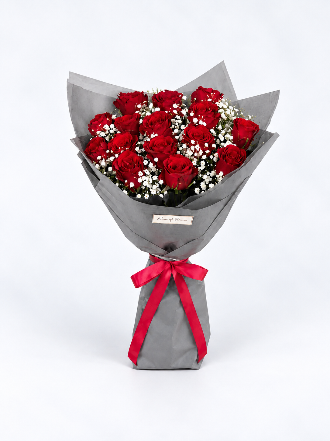 A bouquet of different imported roses and babys breath