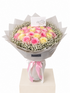 A bouquet of pink and yellow roses with white baby&