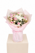 a bouquet of 5 spray roses, 2 chrysanthemums and 1 gypso.