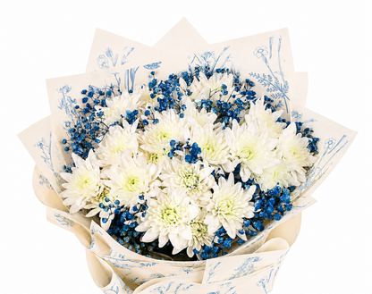 a bouquet of chrysanthemums  and babys breath