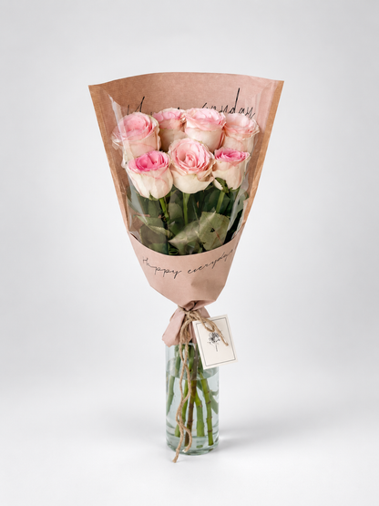 A bouquet of 7 roses and exquiite wrapping.