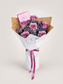 A bouquet of pink roses and purple baby&