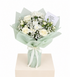 A floral bouquet with white roses, white spray roses, chrysanthemums and baby&
