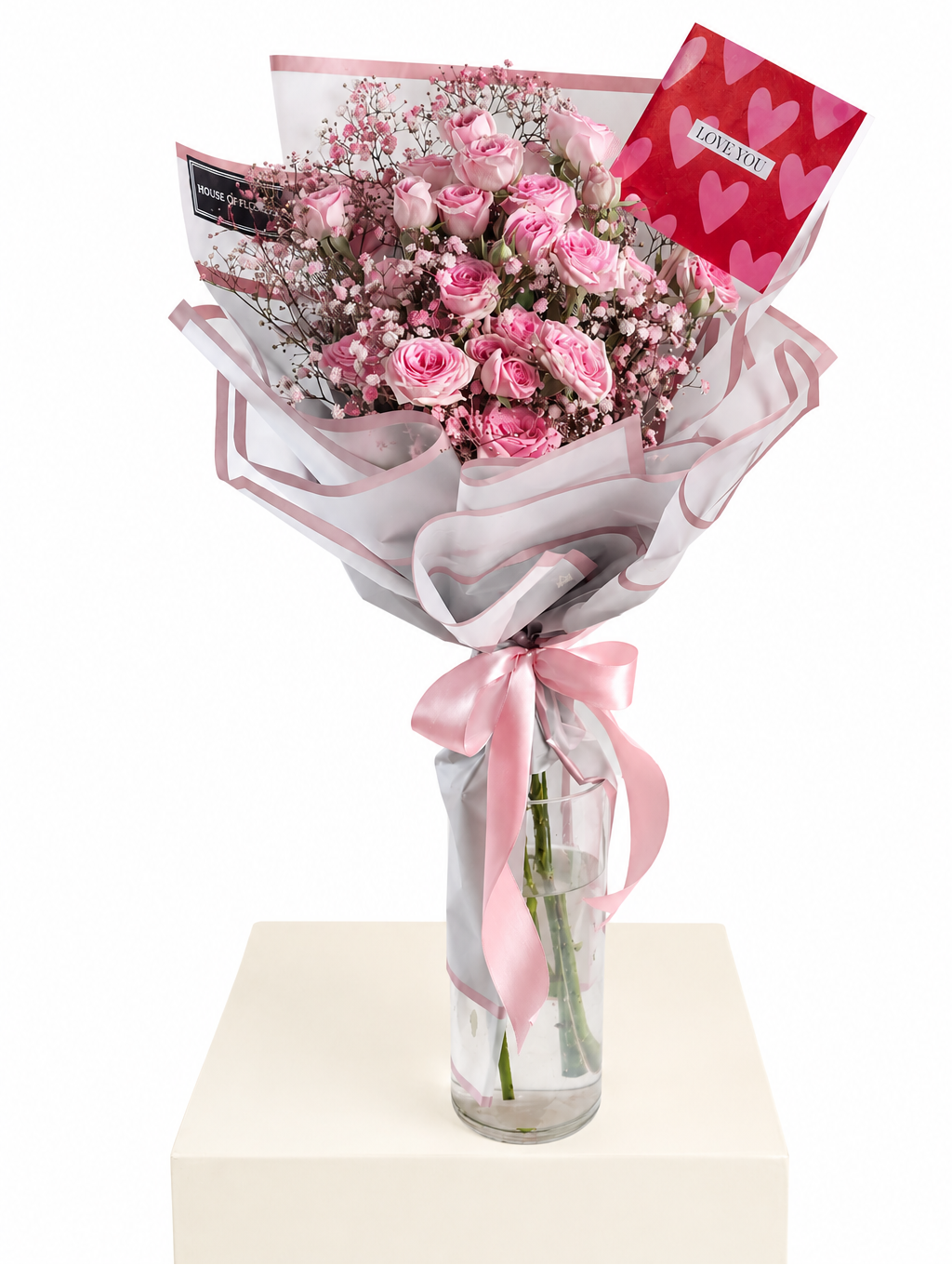 A bouquet of pink spray roses and baby&