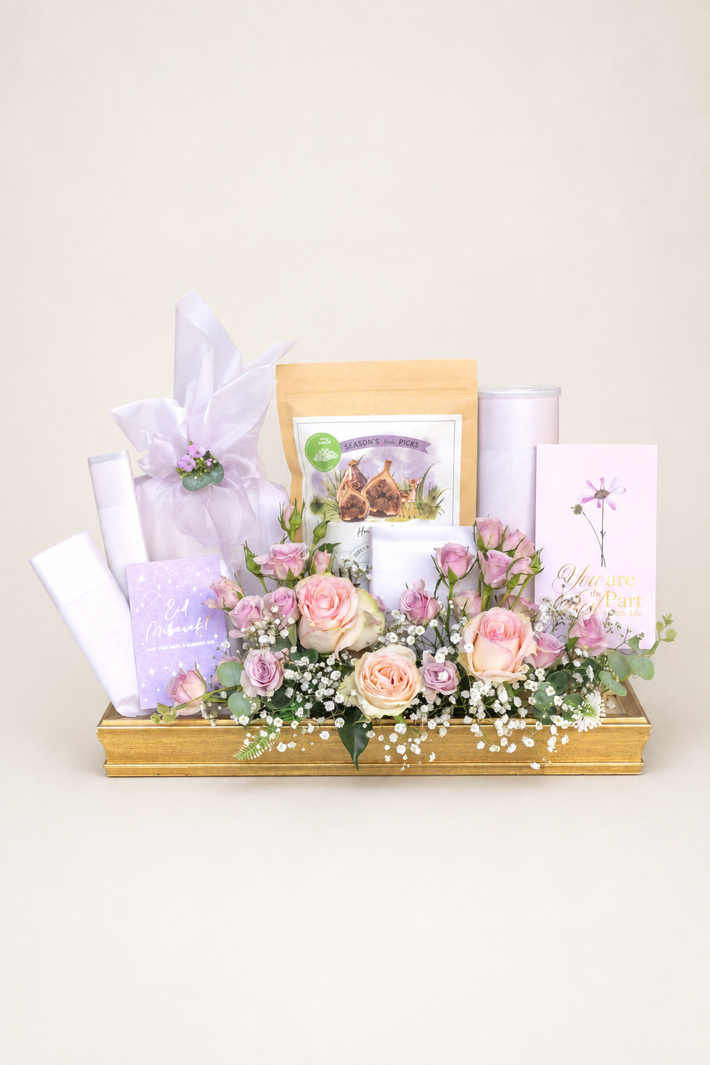 House of Flowers Meethi Eid gift box with pink spray roses, imported roses, baby&