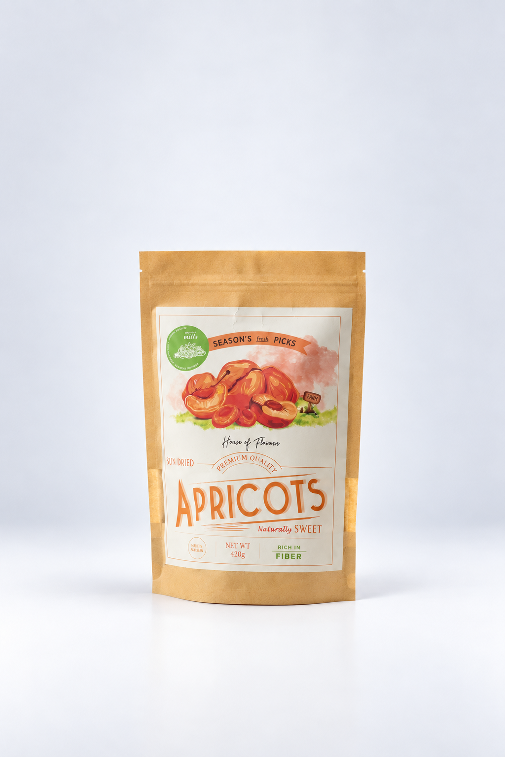 Pouch of House of Flowers premium dried apricots