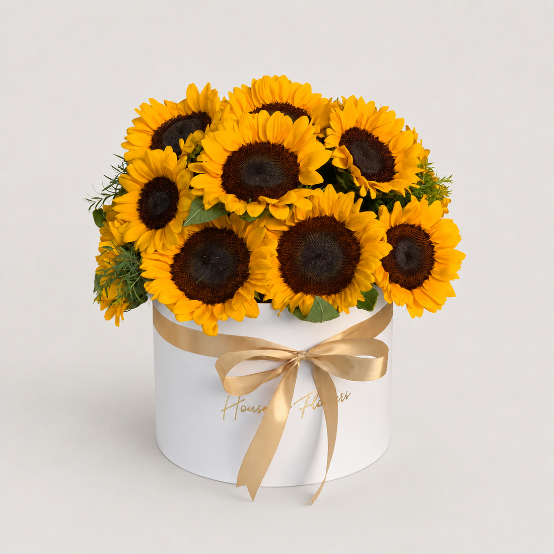 a basket with sunflowers