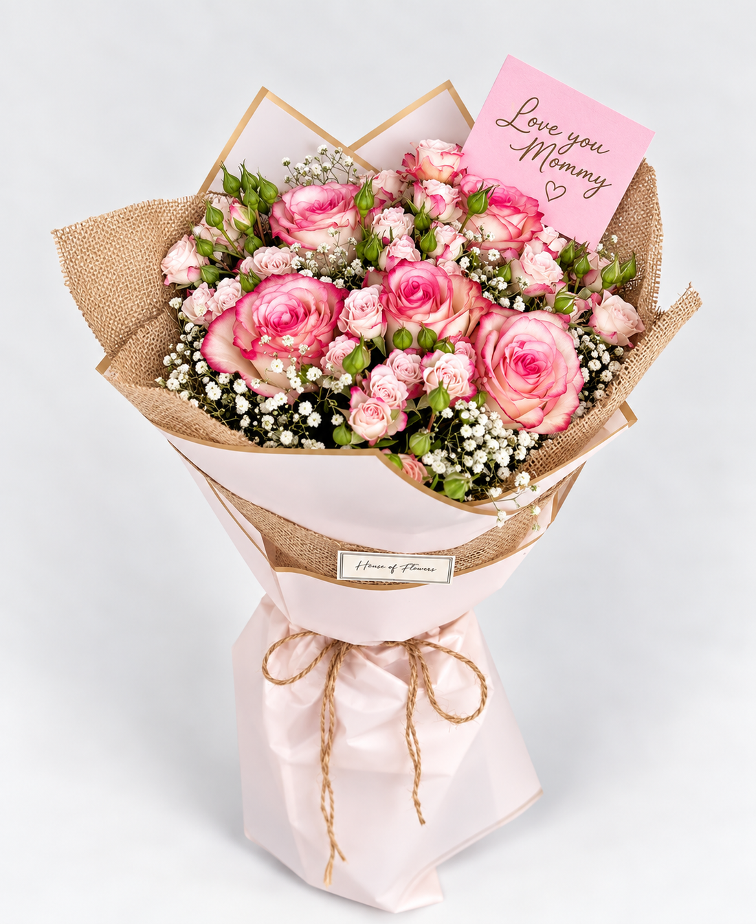 A bouquet of pink roses and baby&