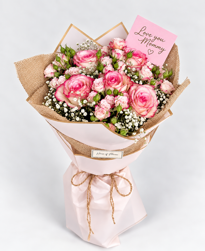 A bouquet of pink roses and baby&